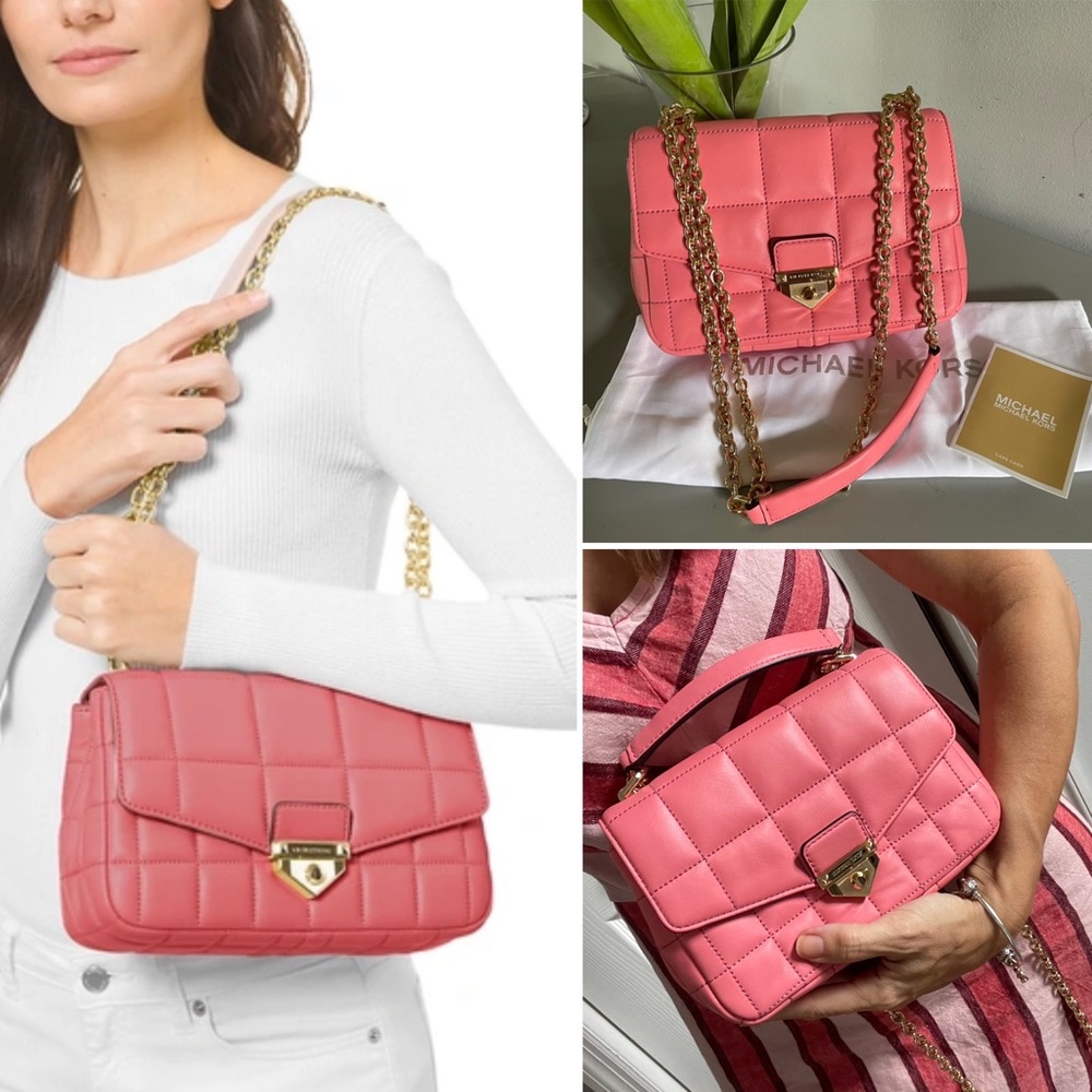 MINT Michael Kors SoHo Quilted Large Leather Padded Chain Bag Pink